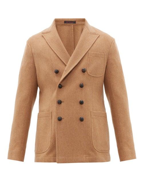 Matchesfashion.com The Gigi - Ziggy Double Breasted Wool Herringbone Blazer - Mens - Camel