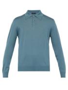 Matchesfashion.com Prada - Long Sleeved Virgin Wool Polo Shirt - Mens - Mid Blue