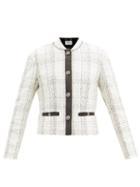 Matchesfashion.com Salvatore Ferragamo - Leather-trim Checked Cotton-blend Boucl Jacket - Womens - White Black