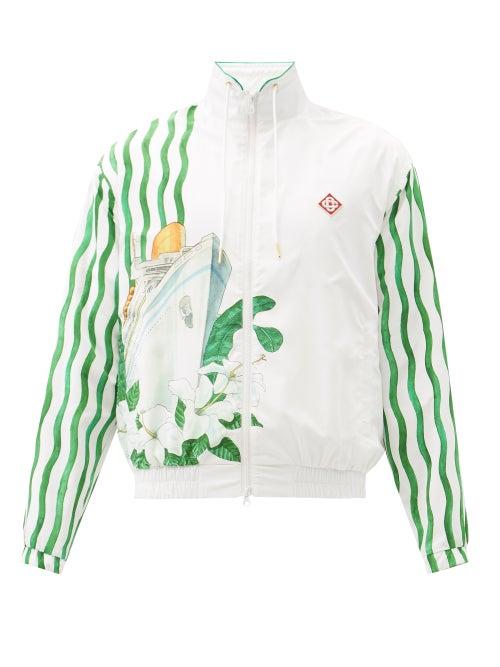 Matchesfashion.com Casablanca - Ship-print Striped Satin Jacket - Mens - White