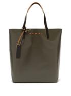 Matchesfashion.com Marni - Logo-print Two-tone Leather Tote Bag - Mens - Green Multi