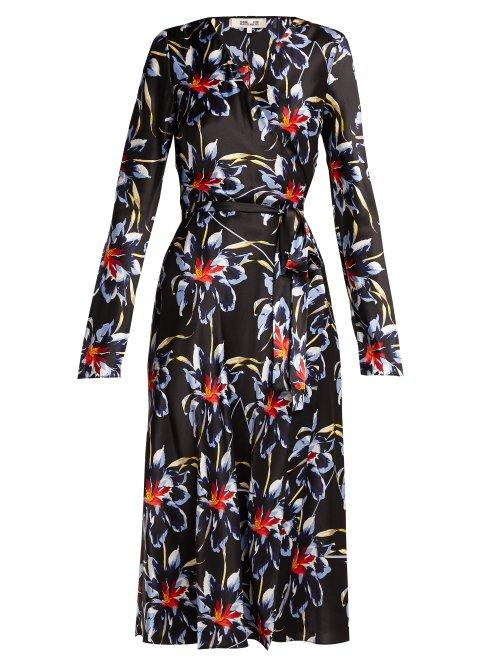 Matchesfashion.com Diane Von Furstenberg - Tilly Lanell Print Silk Wrap Dress - Womens - Black Print