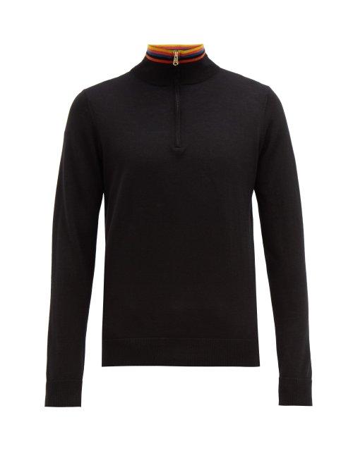 Matchesfashion.com Paul Smith - Artist Stripe Half Zip Merino Wool Sweater - Mens - Black
