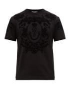 Matchesfashion.com Dolce & Gabbana - Flocked Logo Cotton Jersey T Shirt - Mens - Black