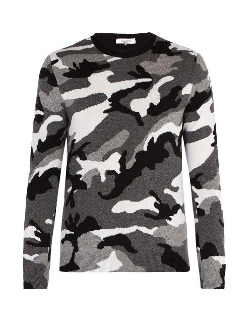Matchesfashion.com Valentino - Camouflage Wool Sweater - Mens - Grey
