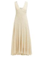 Matchesfashion.com Alexachung - Floral Lace V Neck Midi Dress - Womens - Cream