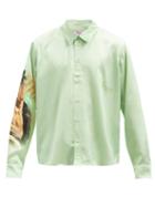 Matchesfashion.com Martine Rose - Bonbon-print Satin-twill Shirt - Mens - Light Green