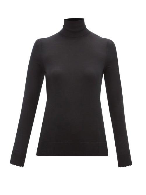Chlo - Roll-neck Pleated-shoulder Wool Sweater - Womens - Black