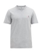 Matchesfashion.com Brunello Cucinelli - Contrast Embroidered Cotton T Shirt - Mens - Grey