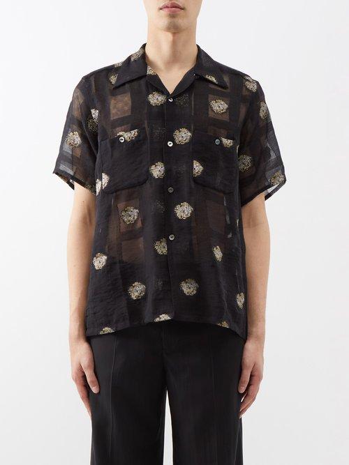 Needles - One Up Embroidered Gauze Short-sleeved Shirt - Mens - Black
