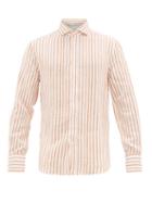 Matchesfashion.com Brunello Cucinelli - French Collar Striped Linen Shirt - Mens - White Multi
