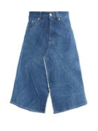 Matchesfashion.com Mm6 Maison Margiela - A-line Creased Denim Skirt - Womens - Light Denim