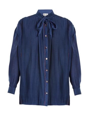 Matchesfashion.com Thierry Colson - Jours De Venise Tie Neck Blouse - Womens - Navy