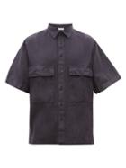 Matchesfashion.com Raey - Short Sleeved Linen Blend Shirt - Mens - Navy