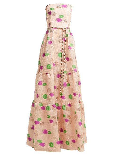 Matchesfashion.com Peter Pilotto - Tiered Floral Fil Coup Cloqu Gown - Womens - Pink Multi