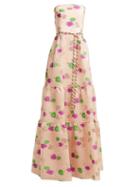 Matchesfashion.com Peter Pilotto - Tiered Floral Fil Coup Cloqu Gown - Womens - Pink Multi