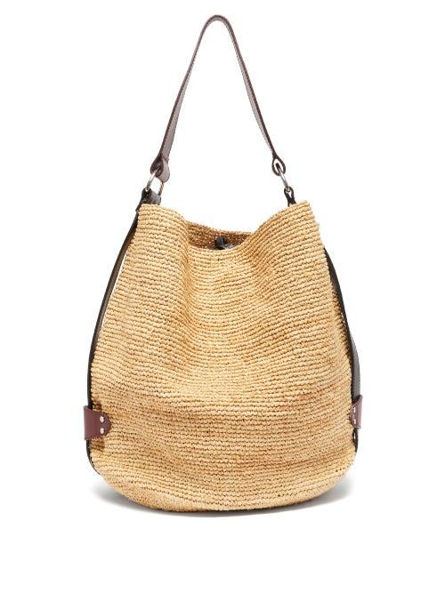 Isabel Marant - Bayia Leather-trim Raffia Shoulder Bag - Womens - Beige Multi