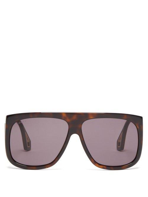 Matchesfashion.com Gucci - Aviator Square Frame Acetate Sunglasses - Mens - Tortoiseshell