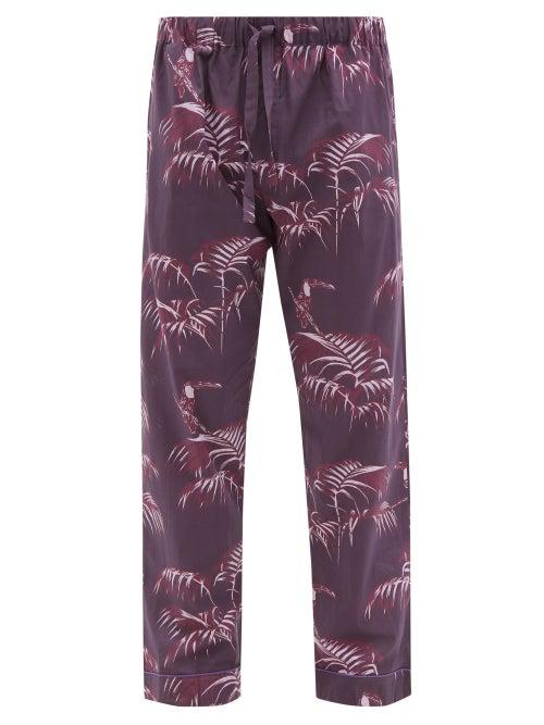 Desmond & Dempsey - Bocas-print Cotton Pyjama Trousers - Mens - Purple Multi
