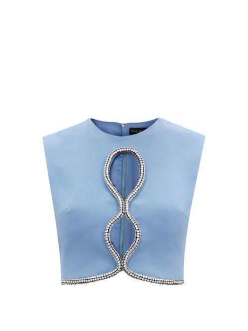 Ladies Rtw David Koma - Crystal-embellished Keyhole Crepe Crop Top - Womens - Blue