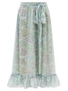 Ladies Rtw Luisa Beccaria - Ruffled Floral-print Cotton-voile Skirt - Womens - Blue Print