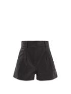 Frame - Pleated High-rise Leather Shorts - Womens - Black