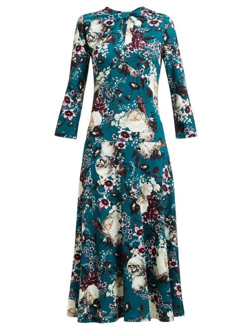 Matchesfashion.com Erdem - Caralina Floral Print Midi Dress - Womens - Green Print