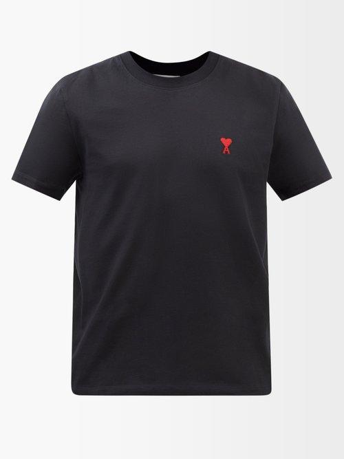 Ami - Ami De Caur-embroidered Cotton-jersey T-shirt - Mens - Black