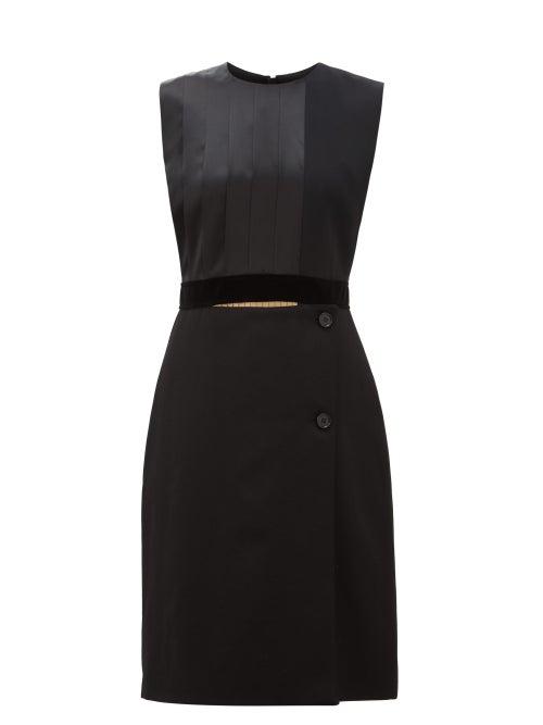 Matchesfashion.com Burberry - Pleated Silk Satin And Wool Shift Dress - Womens - Black Multi