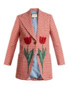 Gucci Tulip-embroidered Checked Wool-blend Jacket
