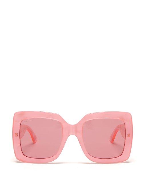 Matchesfashion.com Gucci - Oversized Pearlescent Acetate Square Sunglasses - Womens - Pink Multi