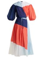 Anna October Colour-block Puff-sleeved Cotton-blend Wrap Dress