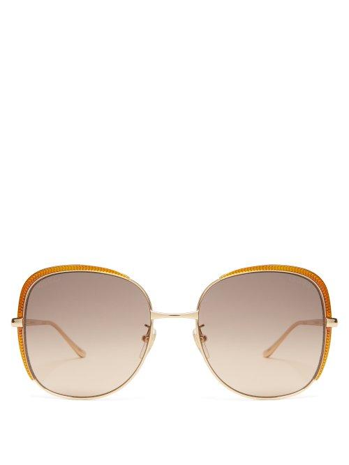 Matchesfashion.com Gucci - Oversized Square Frame Metal Sunglasses - Womens - Gold Multi