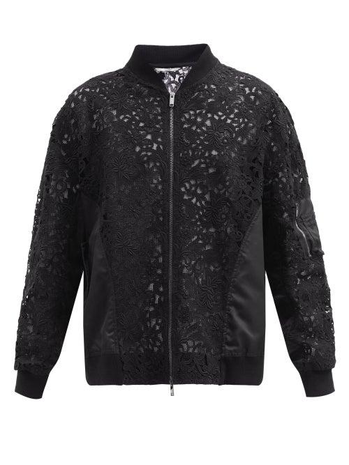 Matchesfashion.com Valentino - Panelled Macram And Shell Bomber Jacket - Mens - Black