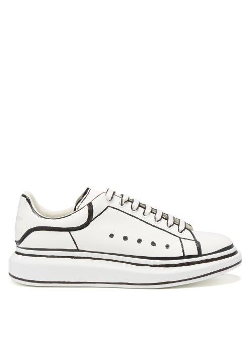 Alexander Mcqueen - Oversized Trompe-l'ail Print Leather Trainers - Mens - White Black