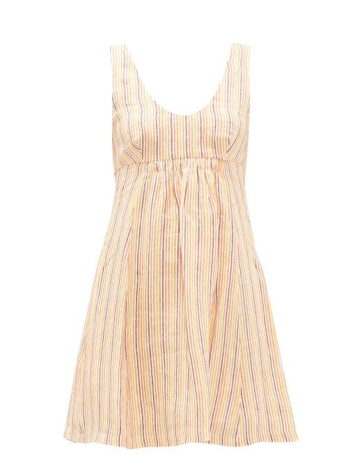 Matchesfashion.com Three Graces London - Emilia Striped Linen Mini Dress - Womens - Multi