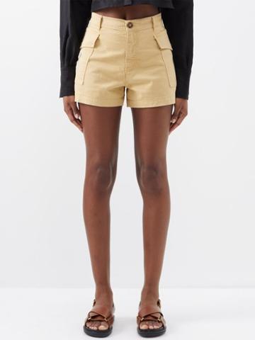 Frame - Flap-pocket Cotton-blend Shorts - Womens - Beige