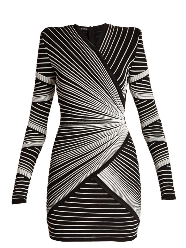 Balmain Striped-knit Wrap-style Mini Dress