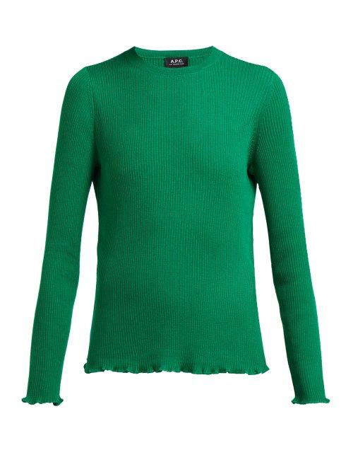Matchesfashion.com A.p.c. - Ribbed Knit Merino Wool Sweater - Womens - Green