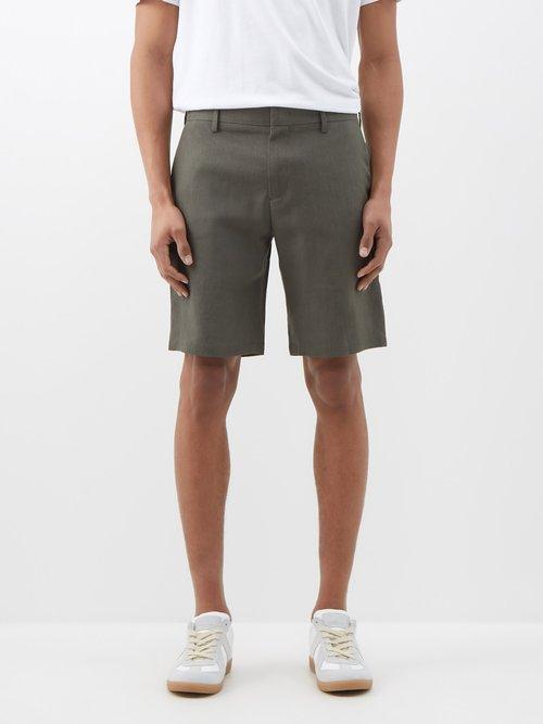 Paul Smith - Flat Front Linen Shorts - Mens - Khaki