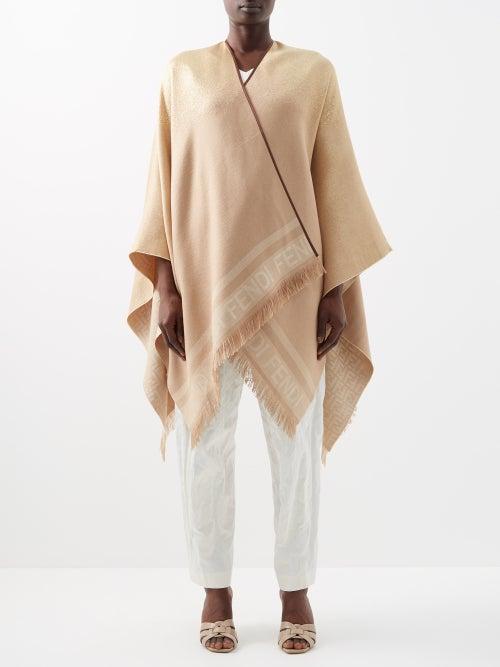 Fendi - Logo-jacquard Reversible Wool-blend Poncho - Womens - Beige