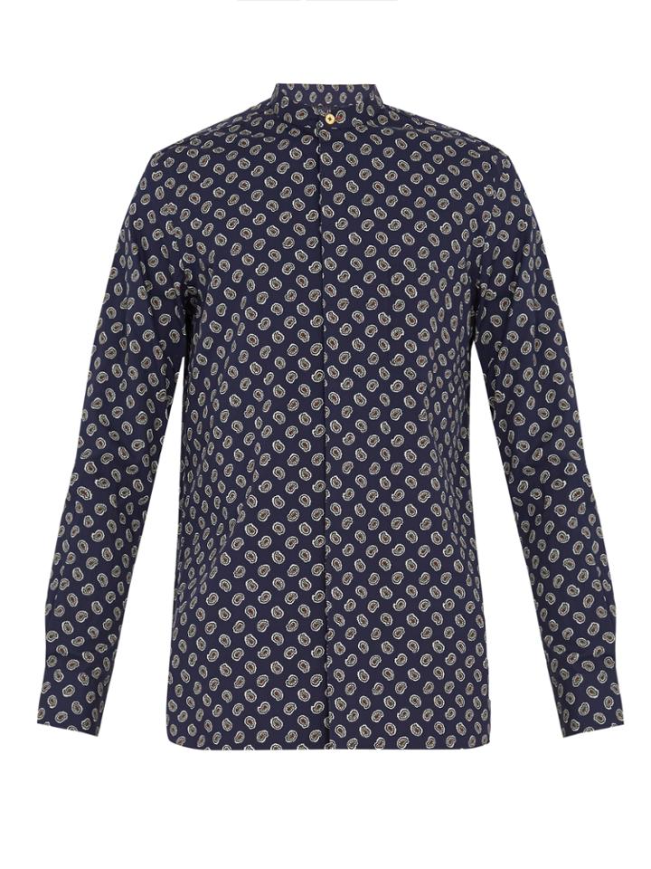 Paul Smith Paisley-print Granddad-collar Cotton Shirt