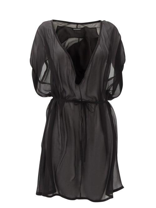 Matchesfashion.com Ann Demeulemeester - Drawstring Sheer Silk-chiffon Mini Dress - Womens - Black