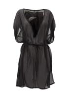 Matchesfashion.com Ann Demeulemeester - Drawstring Sheer Silk-chiffon Mini Dress - Womens - Black
