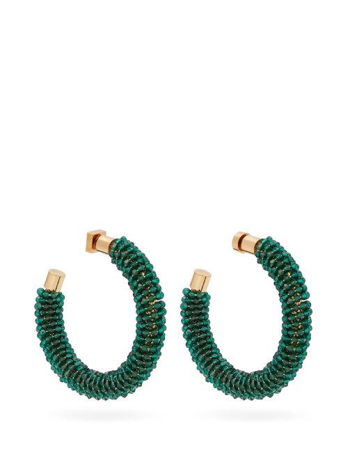 Matchesfashion.com Jacquemus - Les Creoles Brila Crystal Hoop Earrings - Womens - Dark Green
