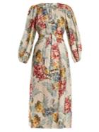 Zimmermann Kali Floral-print Tie-waist Linen Shirtdress
