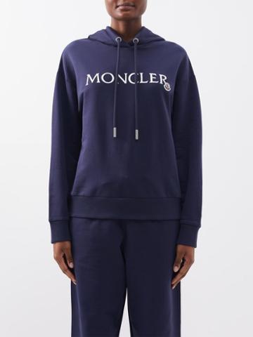 Moncler - Logo-embroidered Cotton-jersey Hoodie - Womens - Navy