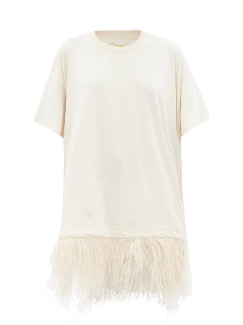 Ladies Rtw Marques'almeida - Feather-trimmed Organic Cotton-jersey T-shirt - Womens - Beige