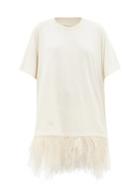Ladies Rtw Marques'almeida - Feather-trimmed Organic Cotton-jersey T-shirt - Womens - Beige
