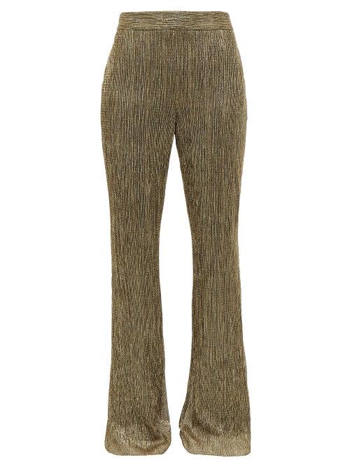 Matchesfashion.com Peter Pilotto - Pliss Metallic Jersey Trousers - Womens - Gold